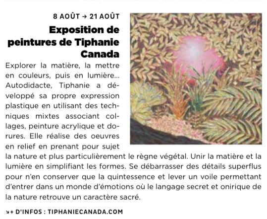 article exposition Tiphanie Canada dans le magazine de Bidart