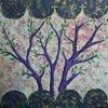 tableau bas-relief art contemporain de l'artiste peintre basque Tiphanie Canada arbre violet pourpre fond abstrait fleuri motifs dorés